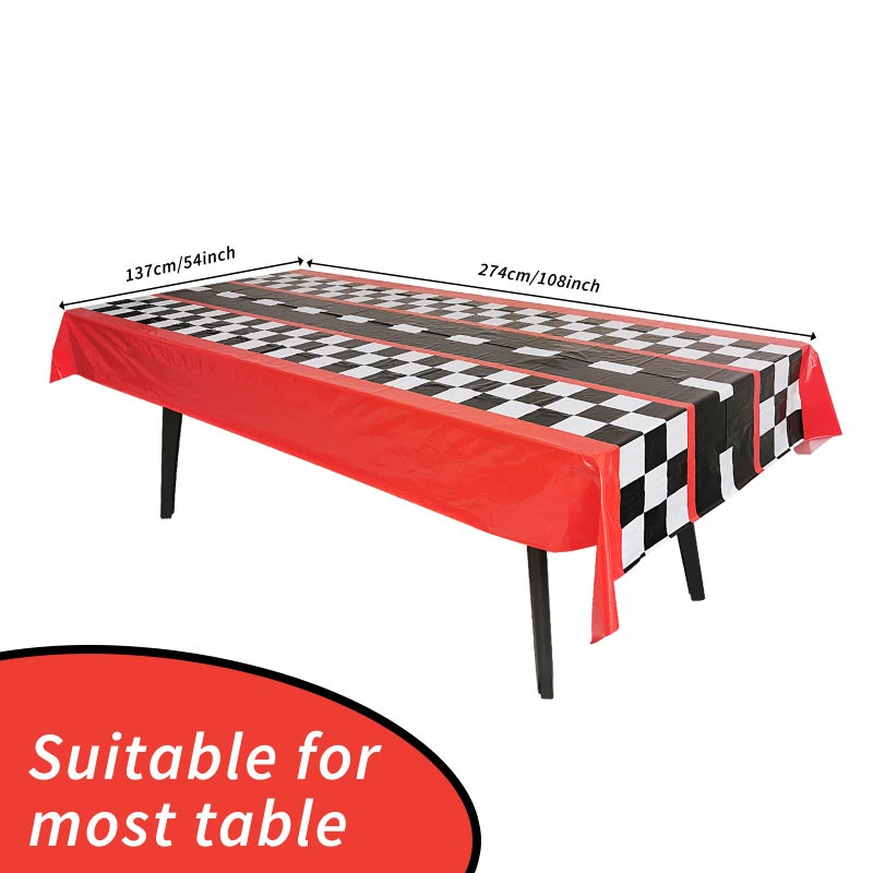 Idealmuzik 3pcs Race Car Tablecloth  Car Theme Birthday Decorations Supplies  Plastic Road Tablecloth  Rectangular Racetrack Tablecloth  Checkered Racetrack Table Runner TableCovers for Kids  54 x 108 Inch - Image 3